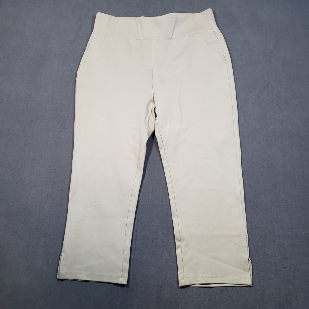 TAPATA Capri Dress Pants Womens Large Khaki Tan Pull On Stretch Office Slits‎